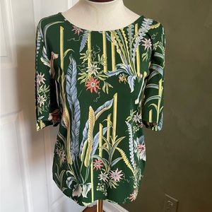 Ann Taylor Roseate Spoonbill and Saluki floral blouse with flared sleeves Size S